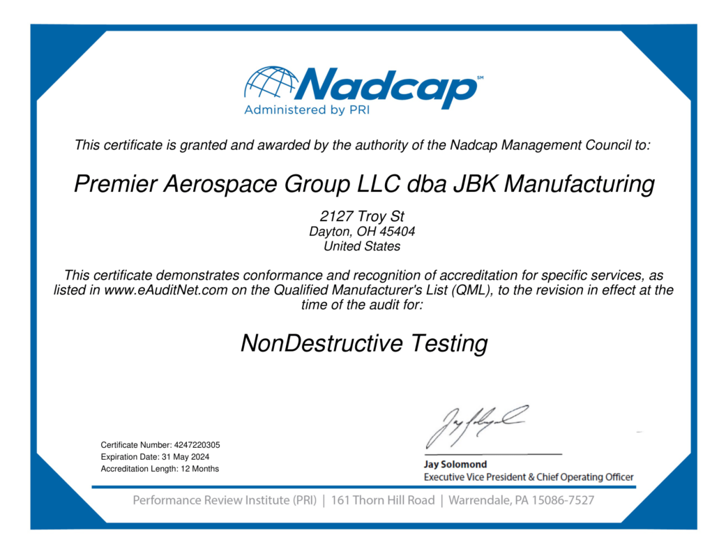 JBK NADCAP NDT Certificate